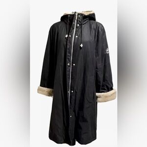 Donatella Sport Womens Long Black Quilted Coat Jacket Large with hood size large